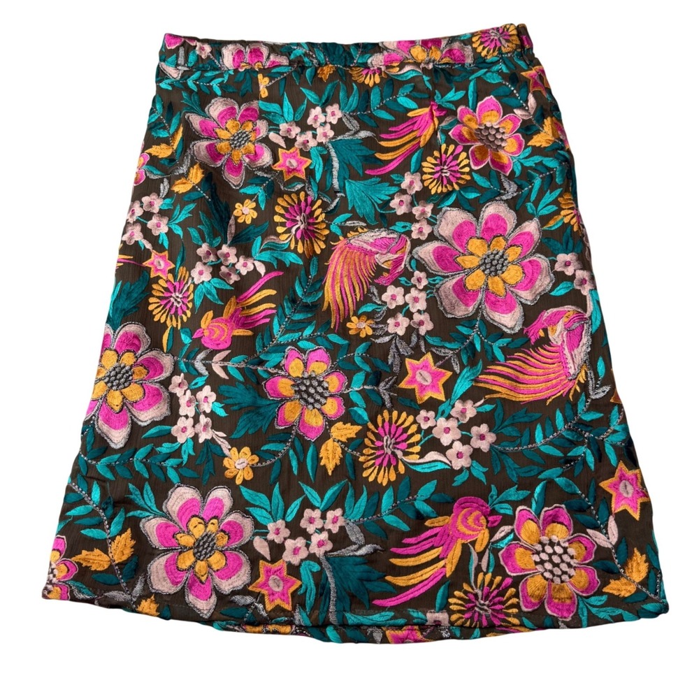 Yoana Baraschi Anthropologie Fiore Embroidered Floral Bird Pencil Skirt 4